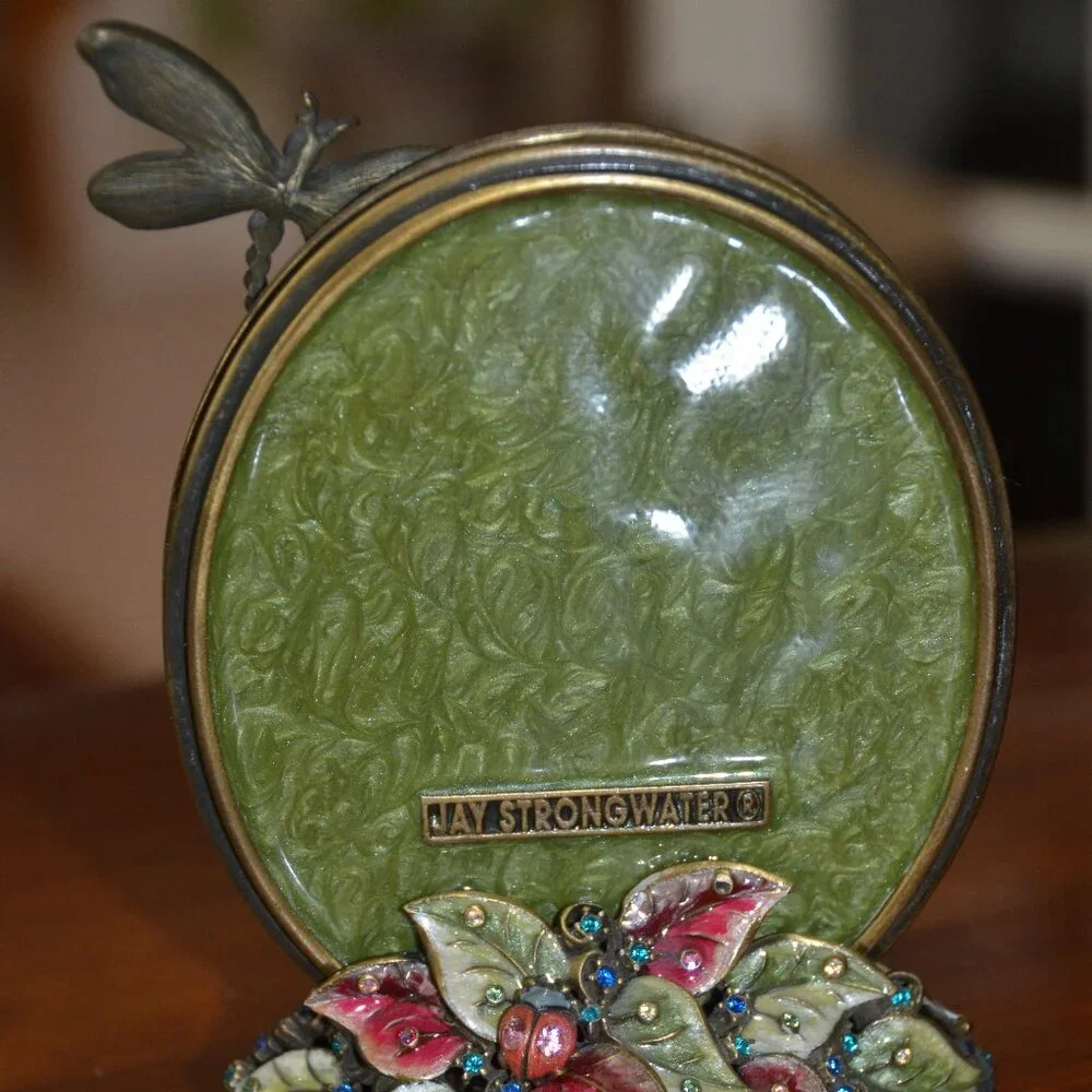 RARE JAY STRONGWATER DRAGONFLY LILY FLOWER FLORAL LEAF  ENAMEL CRYSTAL FRAME